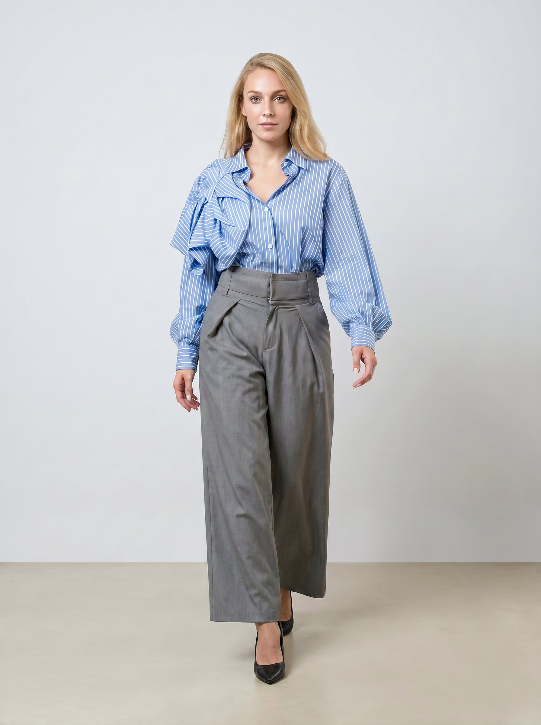 Striped Oversized Blue Shirt with Bow