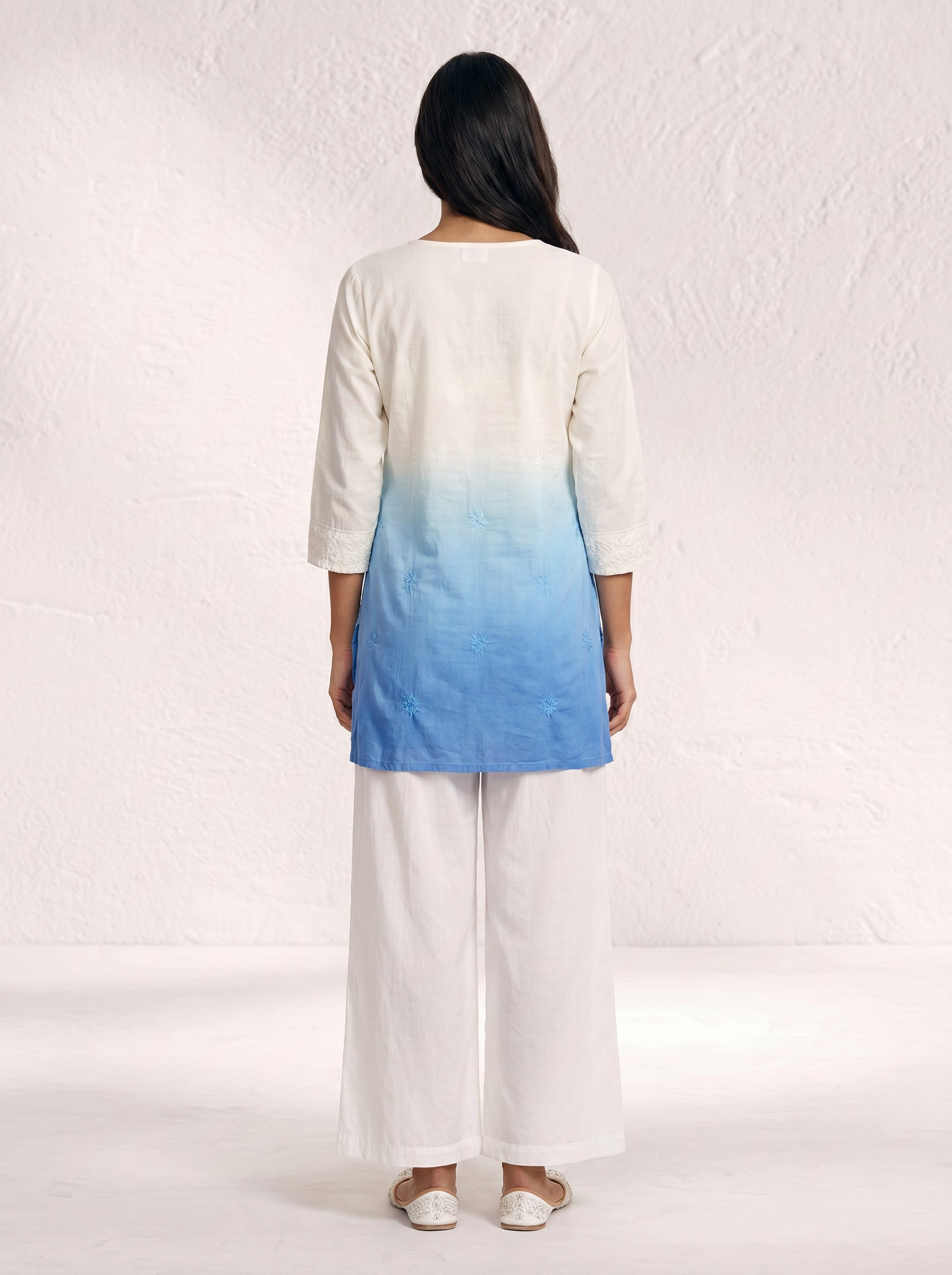 Aqua Bloom Ombre Cotton Kurta for Women