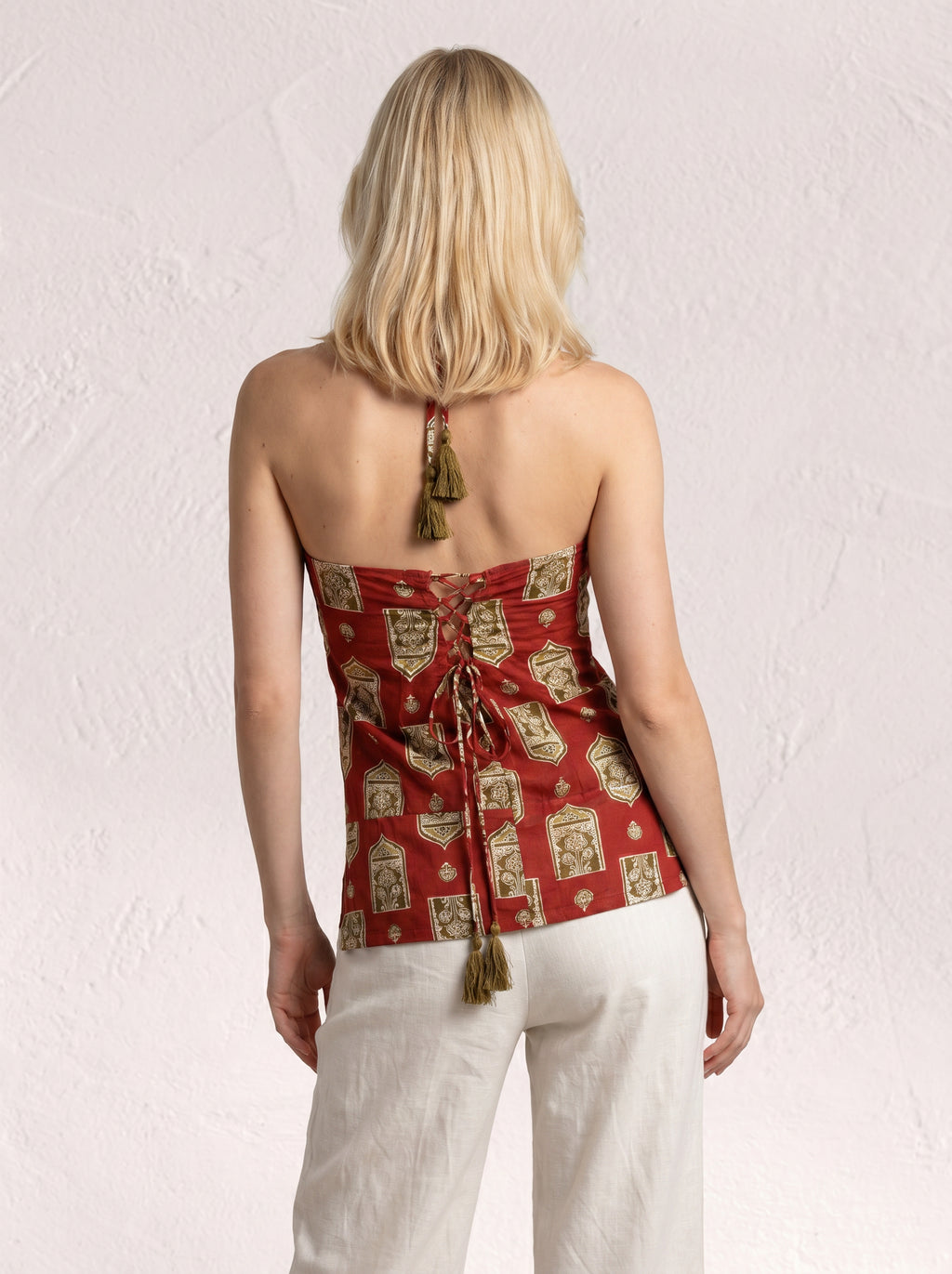 Jharokha Heritage Print Halter Cotton Top