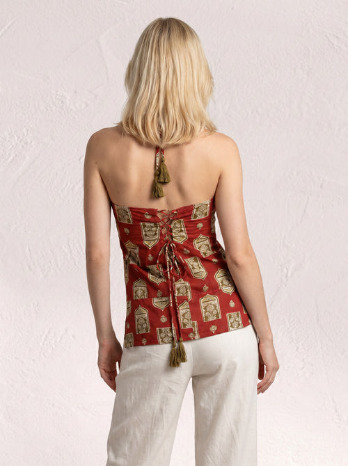 Jharokha Heritage Print Halter Cotton Top