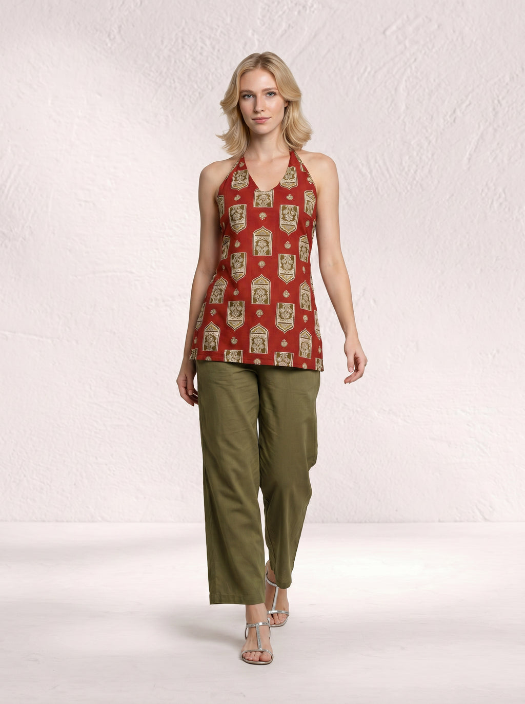 Jharokha Heritage Print Halter Cotton Top