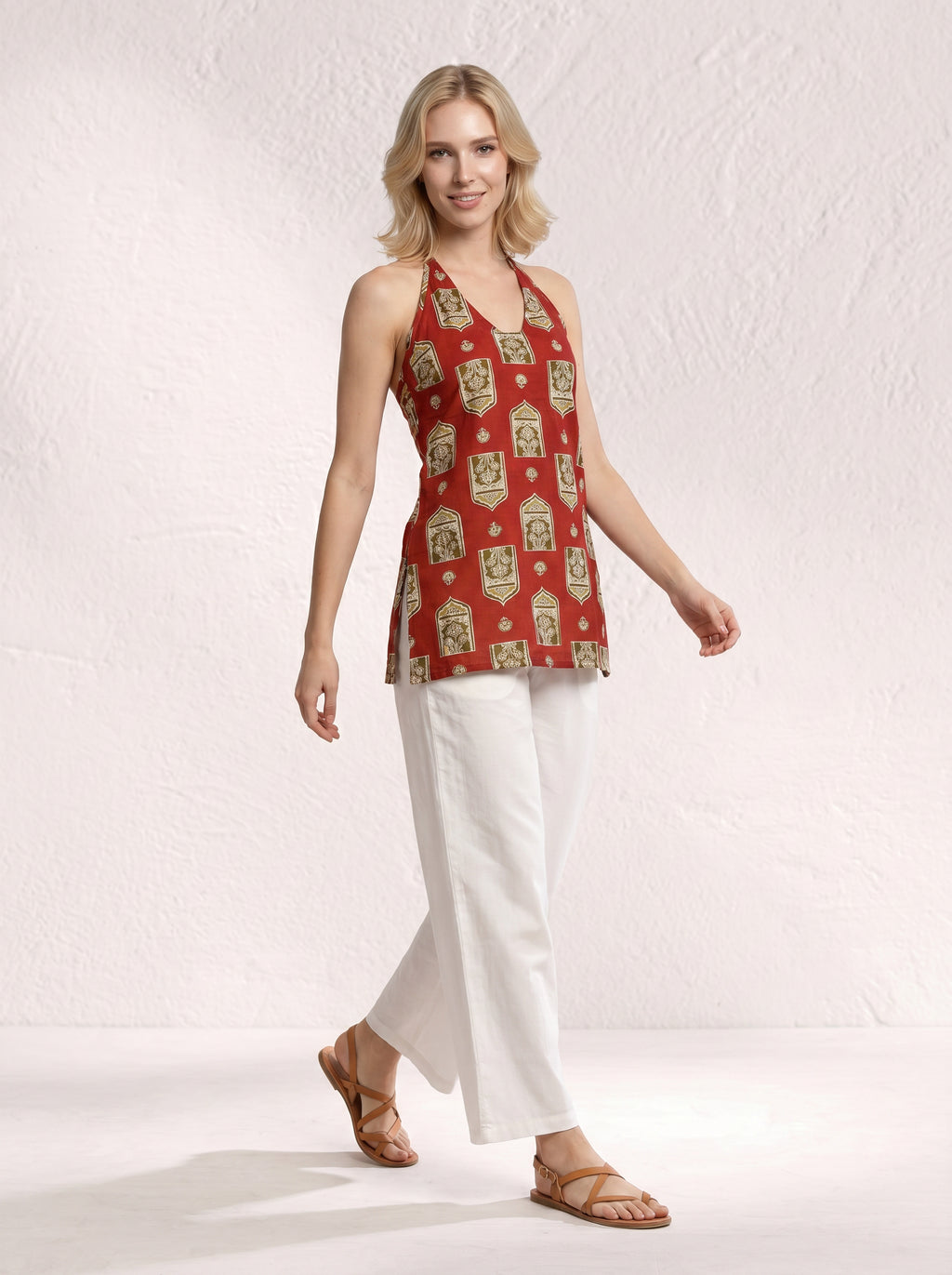 Jharokha Heritage Print Halter Cotton Top