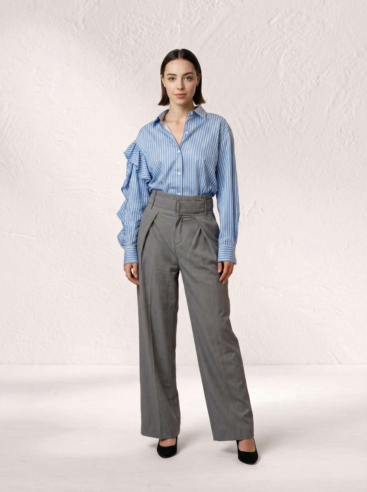 Striped Oversized Blue Shirt with Bow