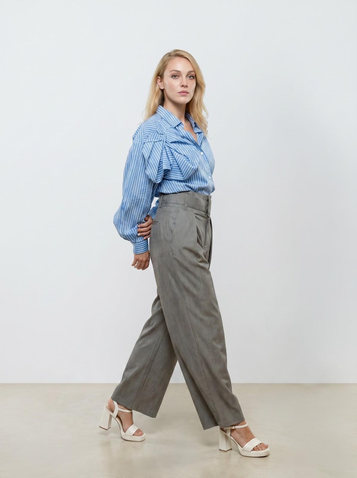 Striped Oversized Blue Shirt with Bow